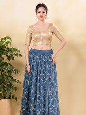 Zigzag Brocade Round Neck Front Open Core Blouse