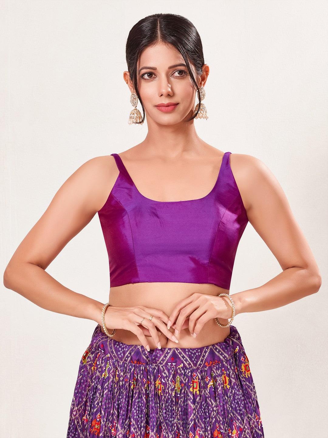 Vamas Tafetta Silk Round Neck Thin Strap Sleeveless Blouse