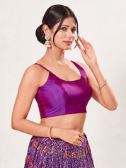 Vamas Tafetta Silk Round Neck Thin Strap Sleeveless Blouse