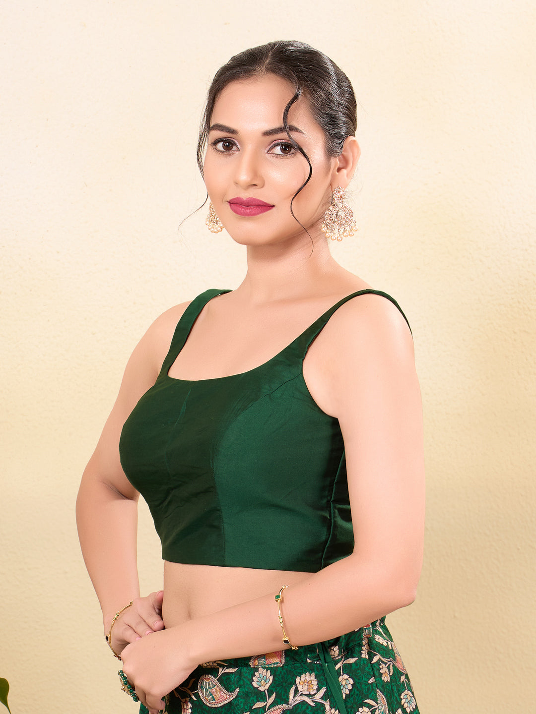 Vamas Tafetta Silk Round Neck Thin Strap Sleeveless Blouse