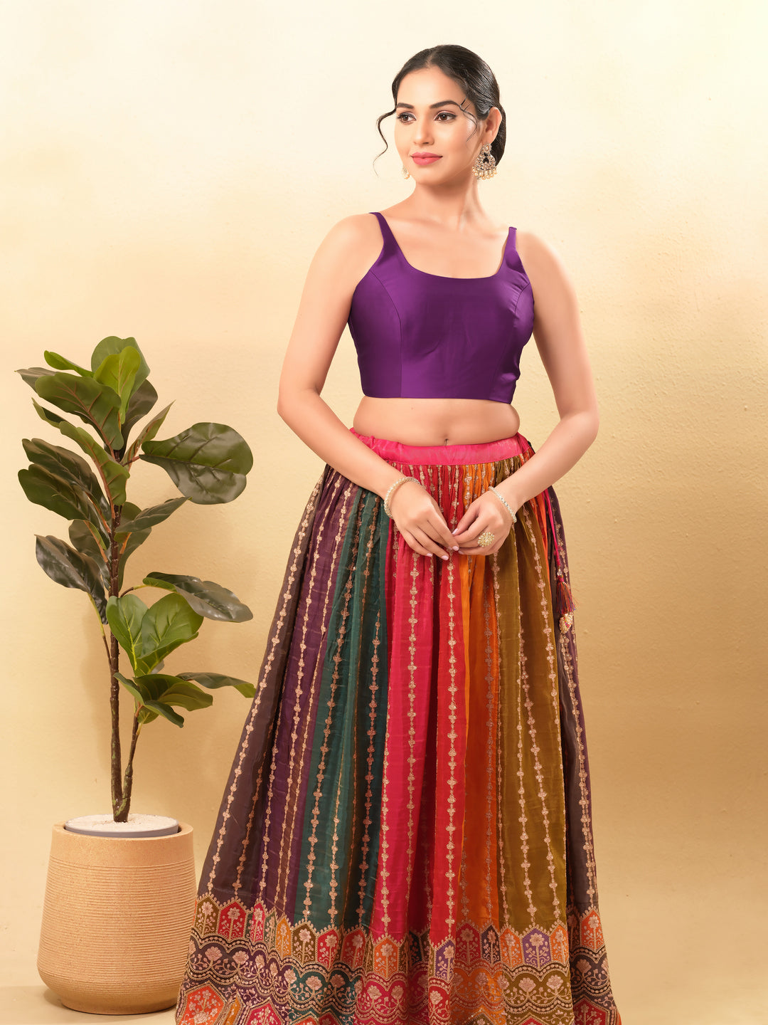 Vamas Tafetta Silk Round Neck Thin Strap Sleeveless Blouse