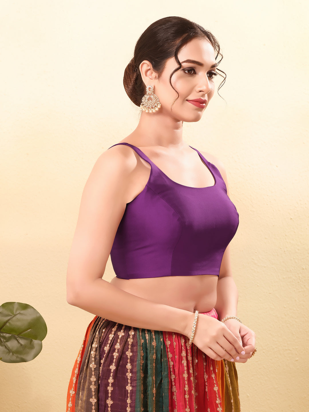 Vamas Tafetta Silk Round Neck Thin Strap Sleeveless Blouse