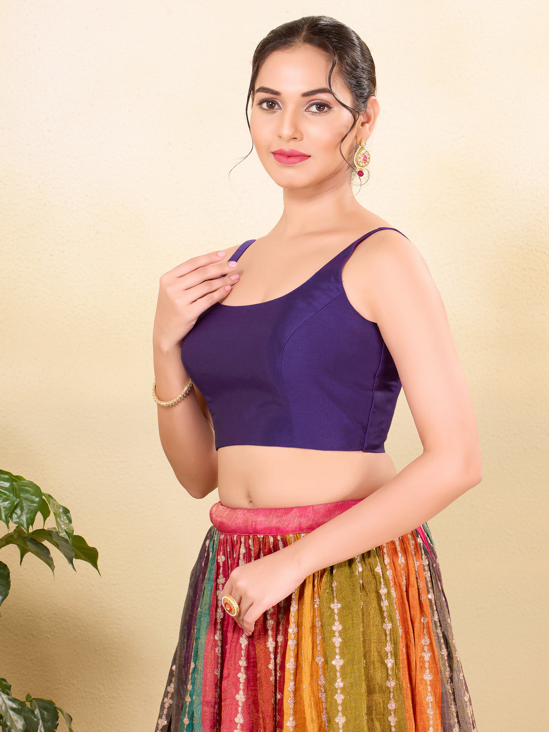Vamas Tafetta Silk Round Neck Thin Strap Sleeveless Blouse