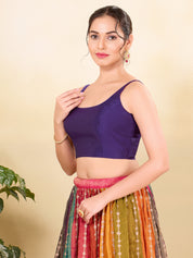 Vamas Tafetta Silk Round Neck Thin Strap Sleeveless Blouse
