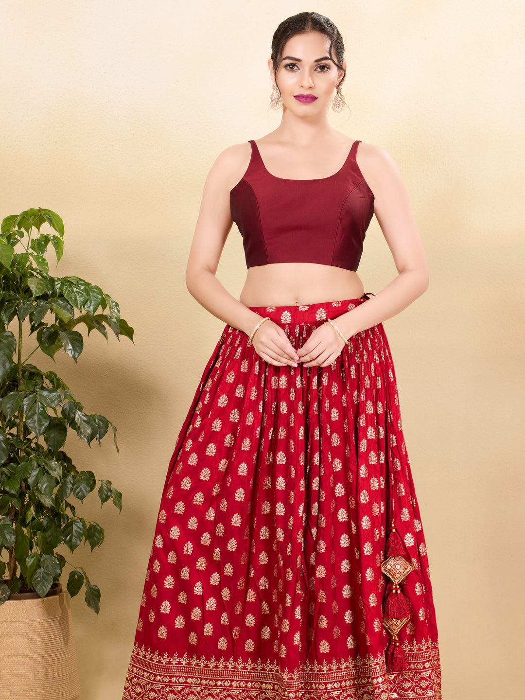 Vamas Tafetta Silk Round Neck Thin Strap Sleeveless Blouse