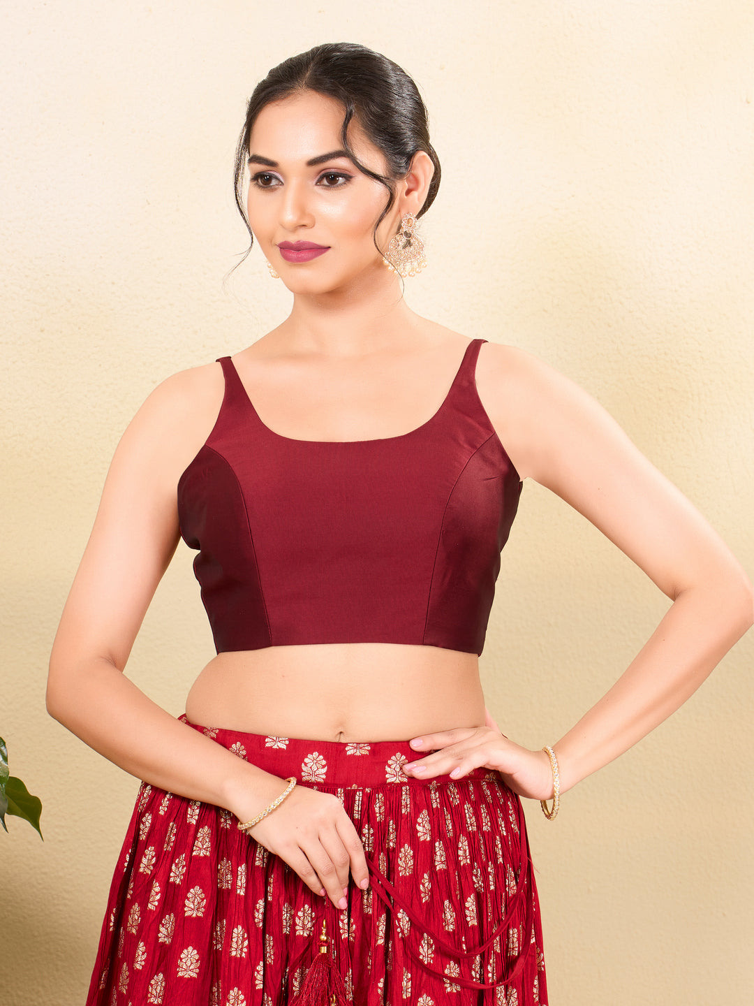 Vamas Tafetta Silk Round Neck Thin Strap Sleeveless Blouse