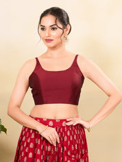 Vamas Tafetta Silk Round Neck Thin Strap Sleeveless Blouse