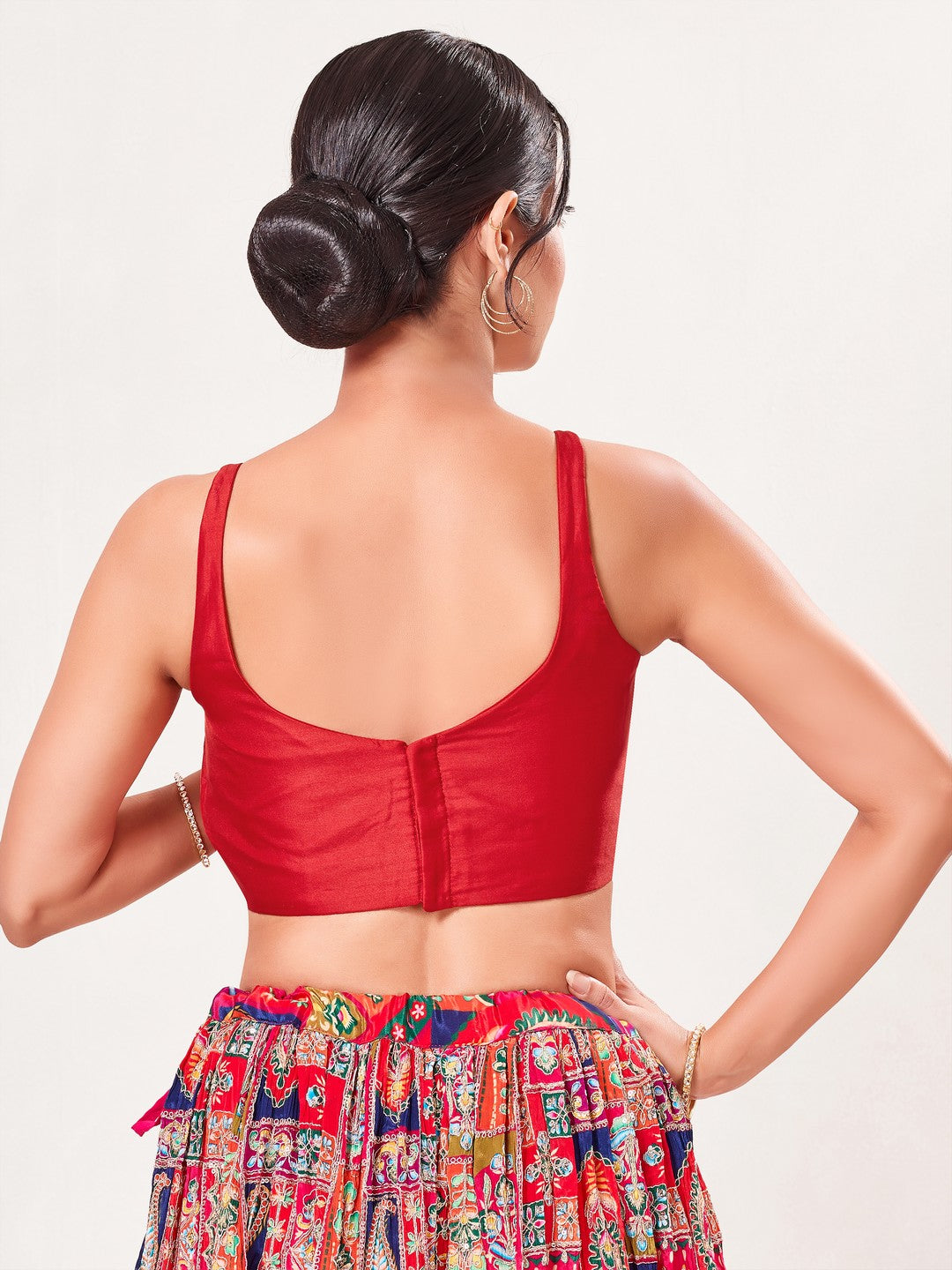 Vamas Tafetta Silk Round Neck Thin Strap Sleeveless Blouse