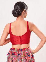 Vamas Tafetta Silk Round Neck Thin Strap Sleeveless Blouse