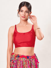 Vamas Tafetta Silk Round Neck Thin Strap Sleeveless Blouse
