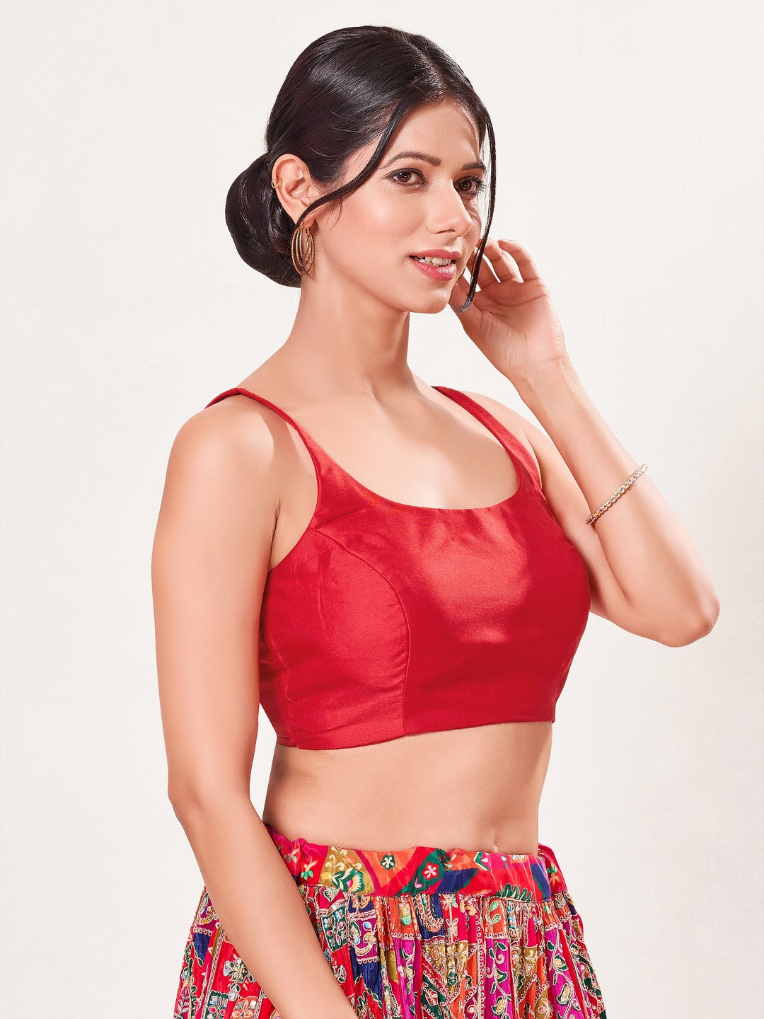 Vamas Tafetta Silk Round Neck Thin Strap Sleeveless Blouse