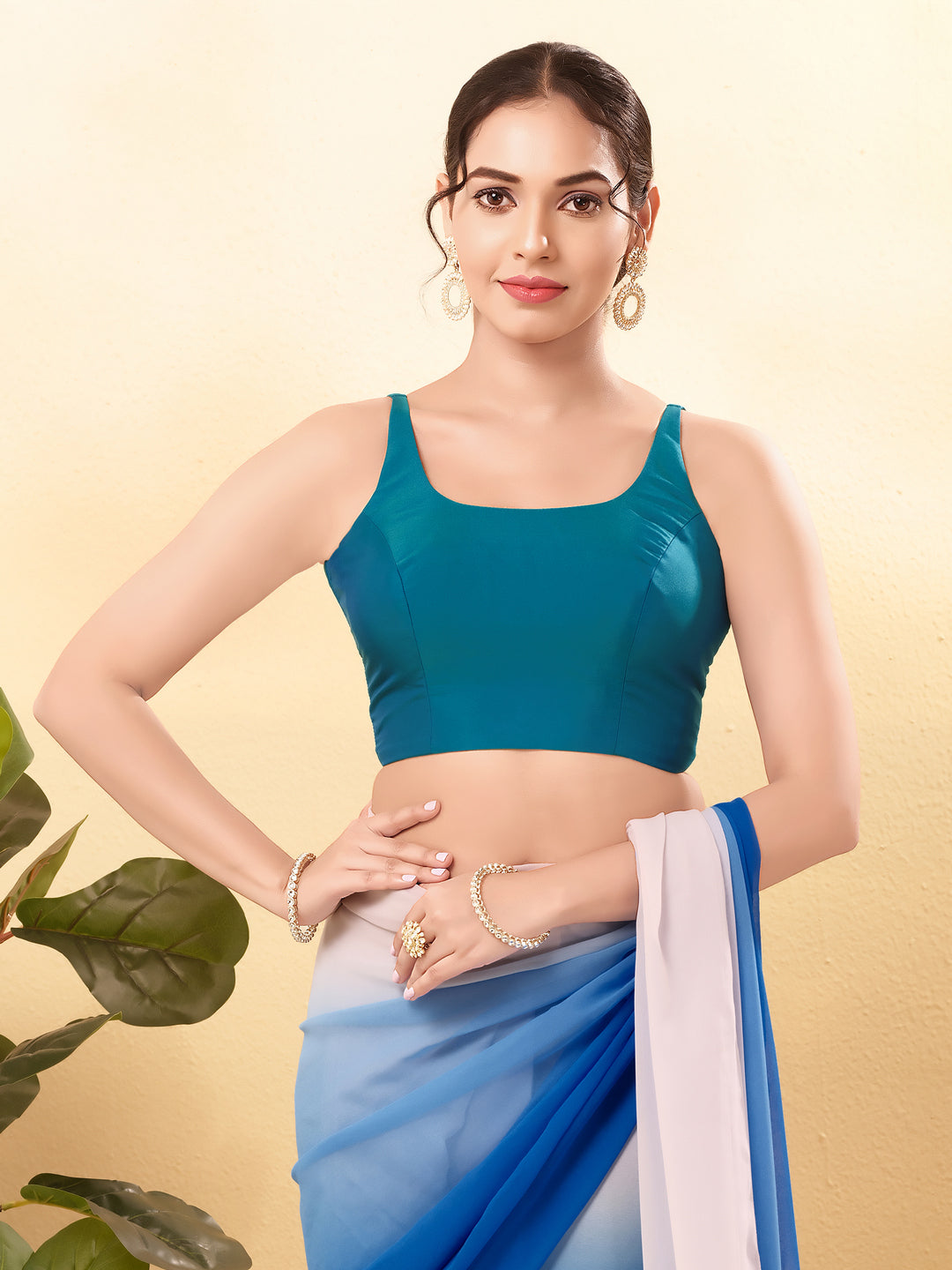 Vamas Tafetta Silk Round Neck Thin Strap Sleeveless Blouse