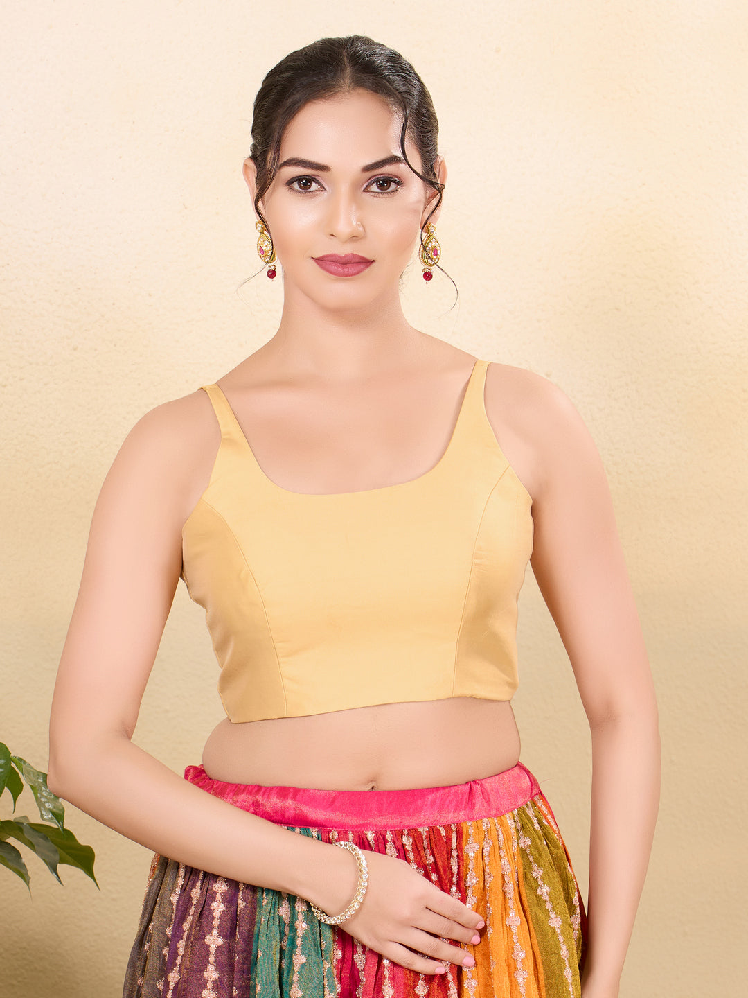 Vamas Tafetta Silk Round Neck Thin Strap Sleeveless Blouse