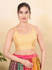 Vamas Tafetta Silk Round Neck Thin Strap Sleeveless Blouse