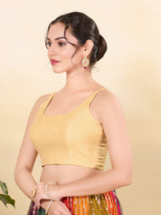 Vamas Tafetta Silk Round Neck Thin Strap Sleeveless Blouse