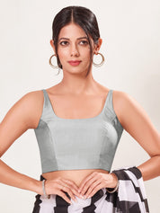 Vamas Tafetta Silk Round Neck Thin Strap Sleeveless Blouse