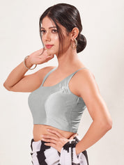 Vamas Tafetta Silk Round Neck Thin Strap Sleeveless Blouse