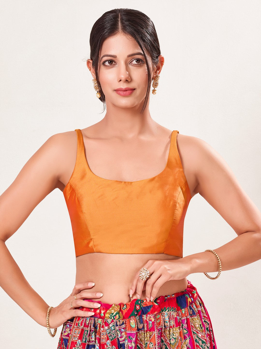 Vamas Tafetta Silk Round Neck Thin Strap Sleeveless Blouse