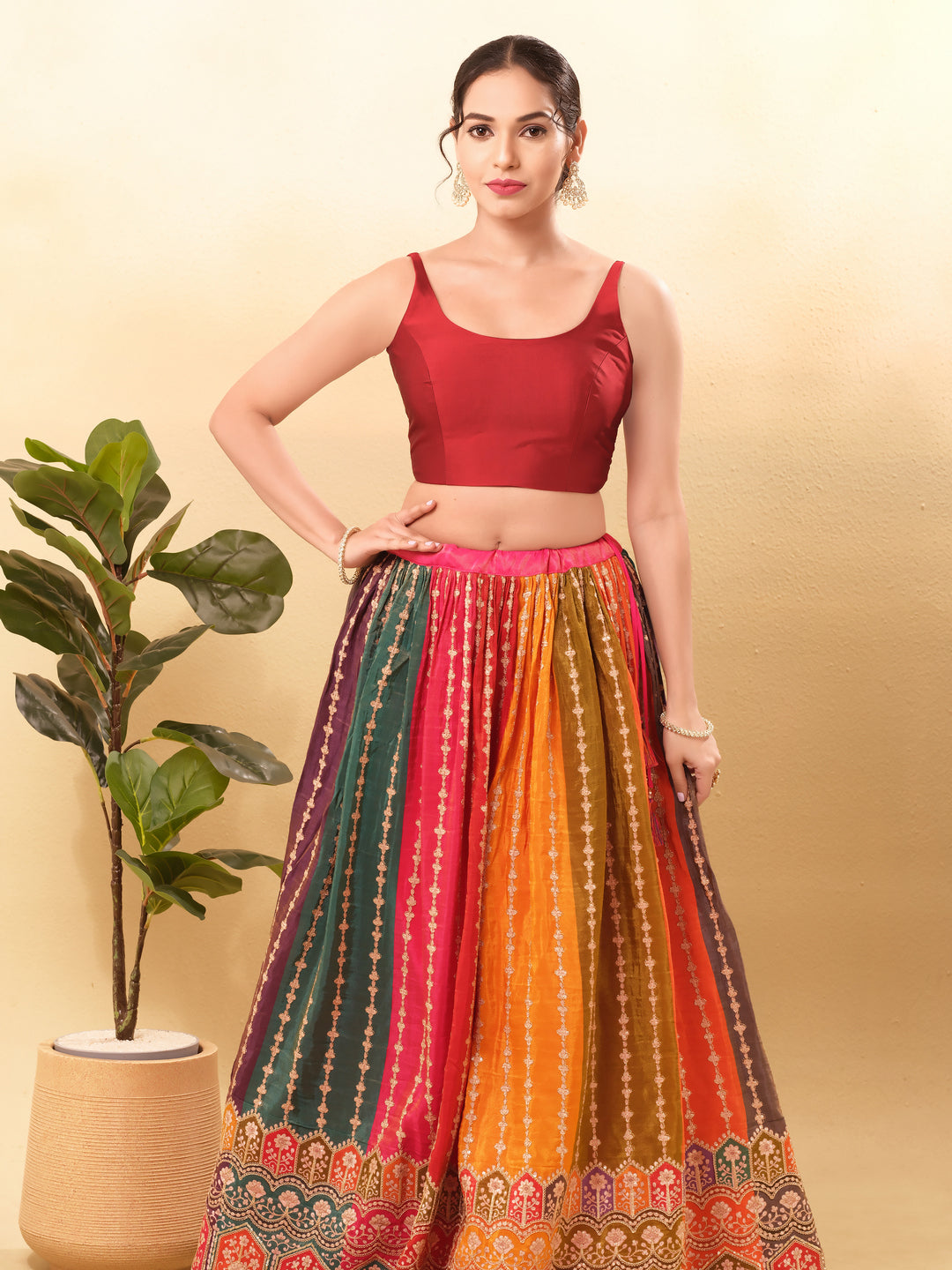 Vamas Tafetta Silk Round Neck Thin Strap Sleeveless Blouse