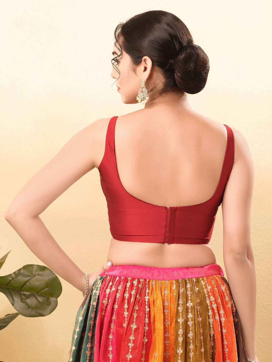 Vamas Tafetta Silk Round Neck Thin Strap Sleeveless Blouse