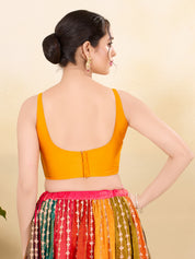 Vamas Tafetta Silk Round Neck Thin Strap Sleeveless Blouse