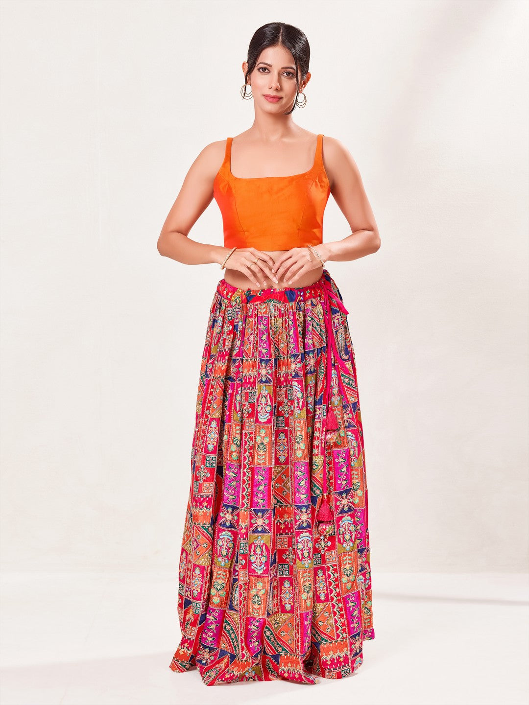 Vamas Tafetta Silk Round Neck Thin Strap Sleeveless Blouse