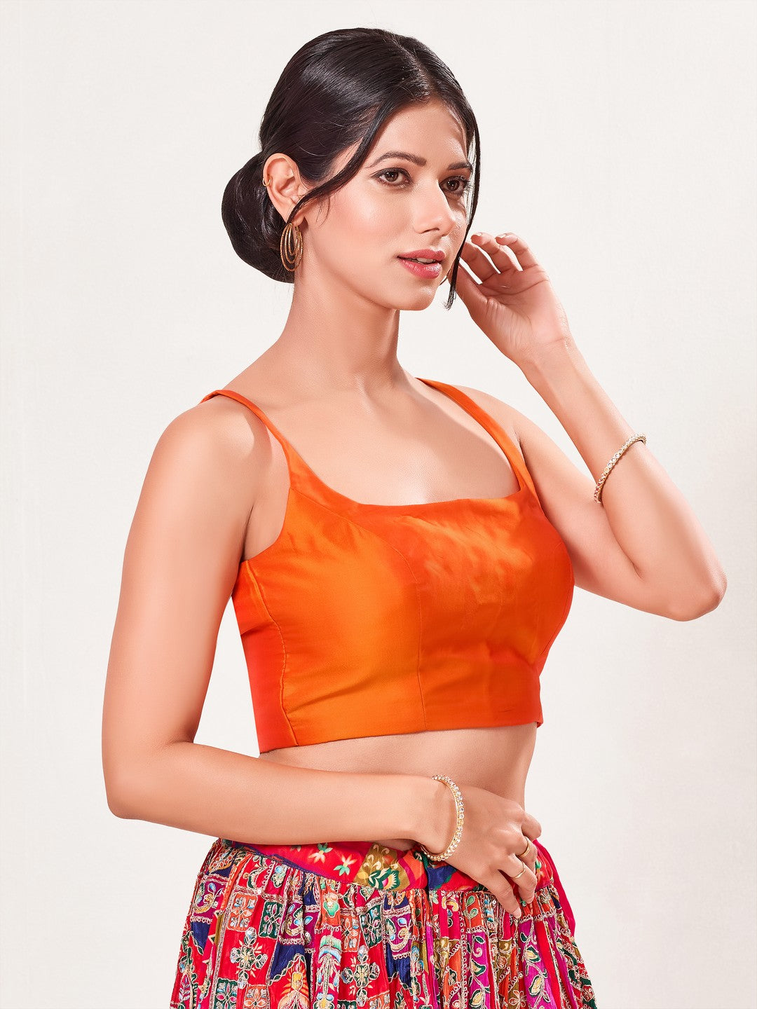 Vamas Tafetta Silk Round Neck Thin Strap Sleeveless Blouse