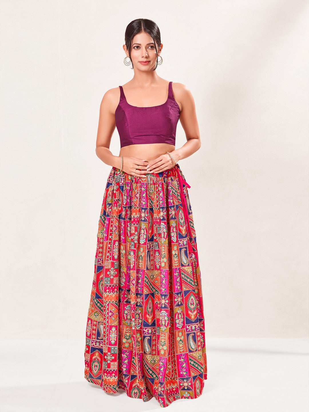 Vamas Tafetta Silk Round Neck Thin Strap Sleeveless Blouse