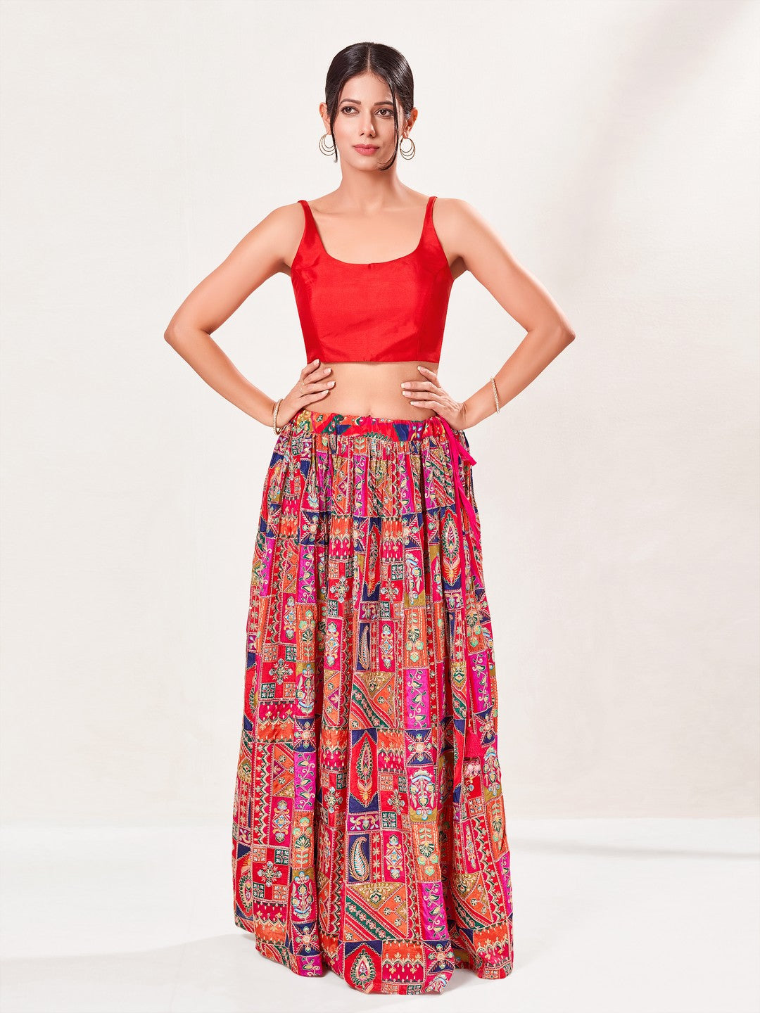 Vamas Tafetta Silk Round Neck Thin Strap Sleeveless Blouse