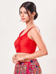 Vamas Tafetta Silk Round Neck Thin Strap Sleeveless Blouse