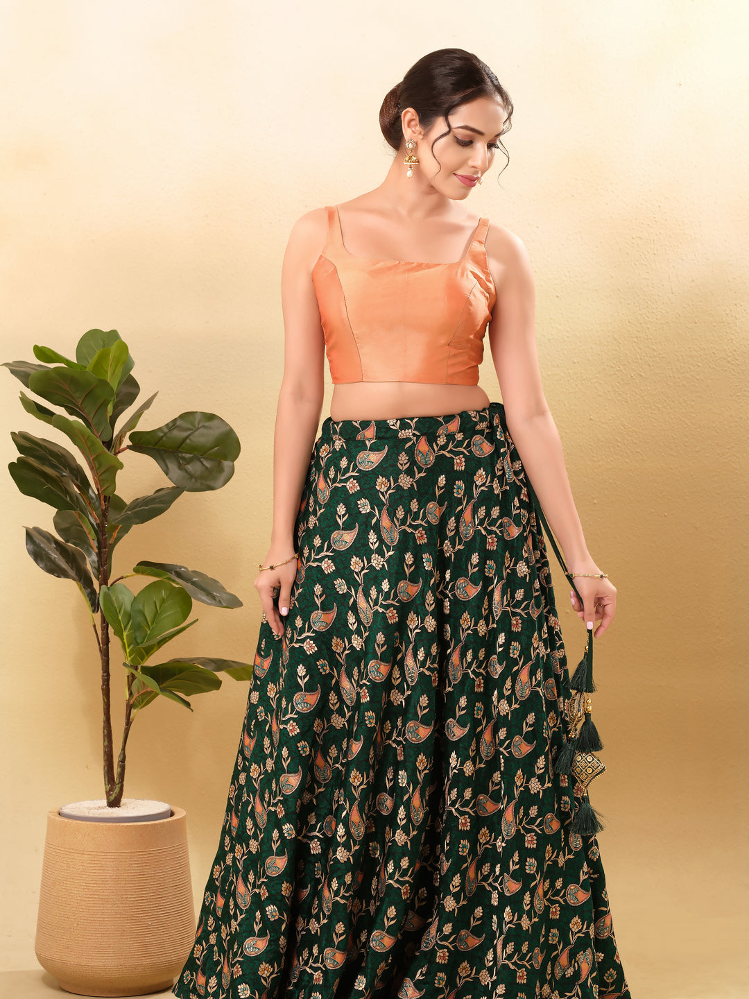 Vamas Tafetta Silk Round Neck Thin Strap Sleeveless Blouse