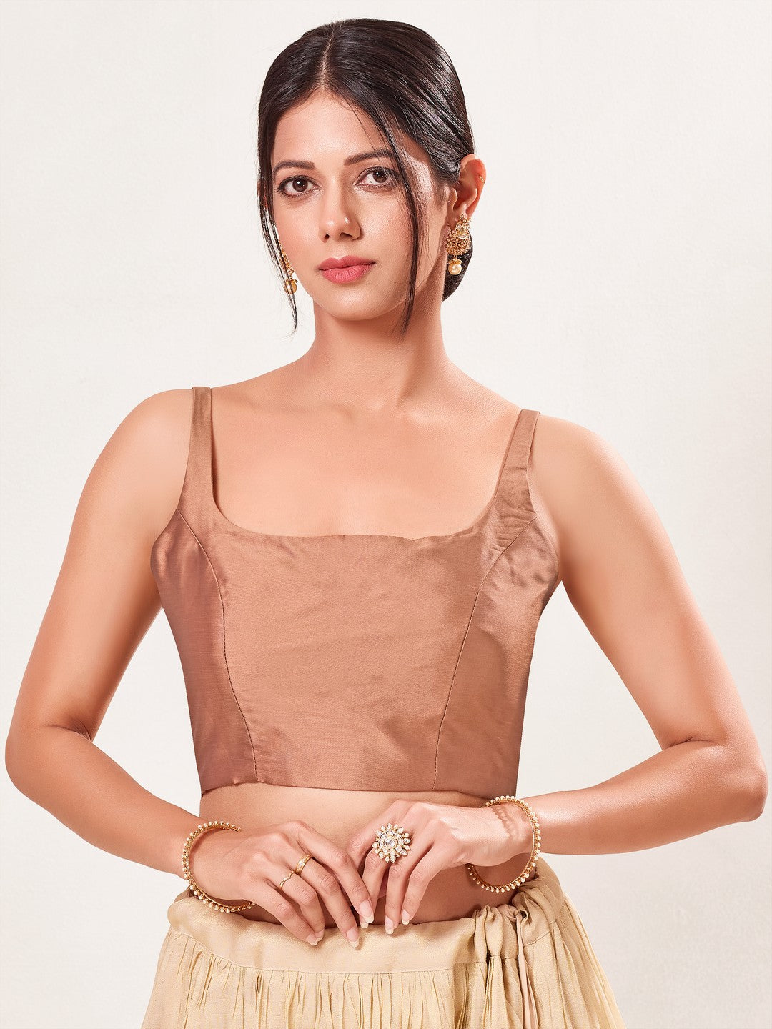 Vamas Tafetta Silk Round Neck Thin Strap Sleeveless Blouse