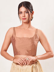Vamas Tafetta Silk Round Neck Thin Strap Sleeveless Blouse