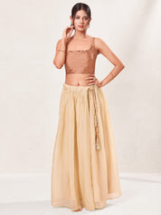 Vamas Tafetta Silk Round Neck Thin Strap Sleeveless Blouse