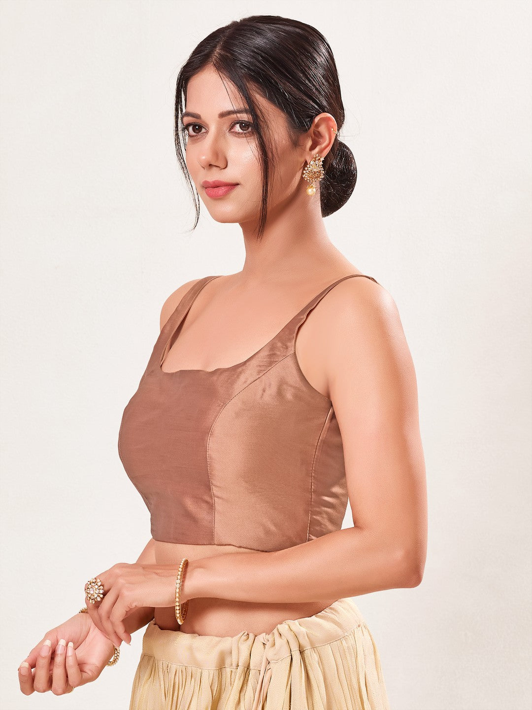 Vamas Tafetta Silk Round Neck Thin Strap Sleeveless Blouse