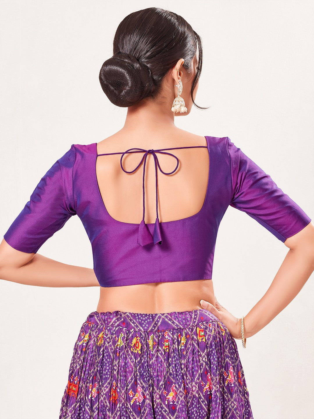 Vamas Tafetta Silk Round Neck Elbow Sleeves Blouse
