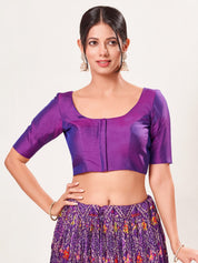 Vamas Tafetta Silk Round Neck Elbow Sleeves Blouse