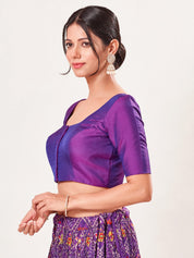 Vamas Tafetta Silk Round Neck Elbow Sleeves Blouse