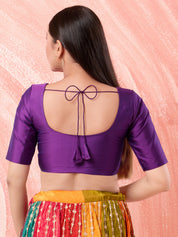 Vamas Tafetta Silk Round Neck Elbow Sleeves Blouse