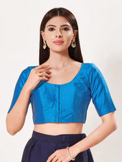 Vamas Tafetta Silk Round Neck Elbow Sleeves Blouse
