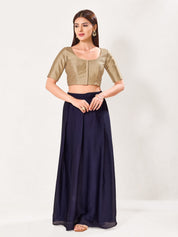 Vamas Tafetta Silk Round Neck Elbow Sleeves Blouse
