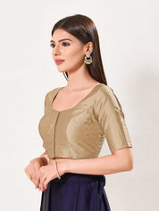 Vamas Tafetta Silk Round Neck Elbow Sleeves Blouse