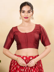 Vamas Tafetta Silk Round Neck Elbow Sleeves Blouse