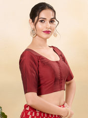 Vamas Tafetta Silk Round Neck Elbow Sleeves Blouse