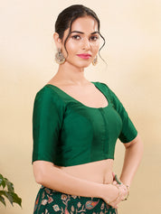 Vamas Tafetta Silk Round Neck Elbow Sleeves Blouse