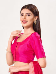 Vamas Tafetta Silk Round Neck Elbow Sleeves Blouse