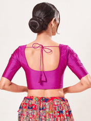 Vamas Tafetta Silk Round Neck Elbow Sleeves Blouse