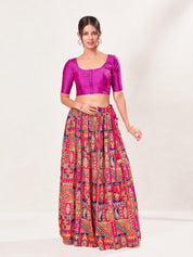 Vamas Tafetta Silk Round Neck Elbow Sleeves Blouse
