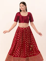 Vamas Tafetta Silk Round Neck Elbow Sleeves Blouse