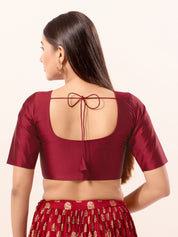 Vamas Tafetta Silk Round Neck Elbow Sleeves Blouse